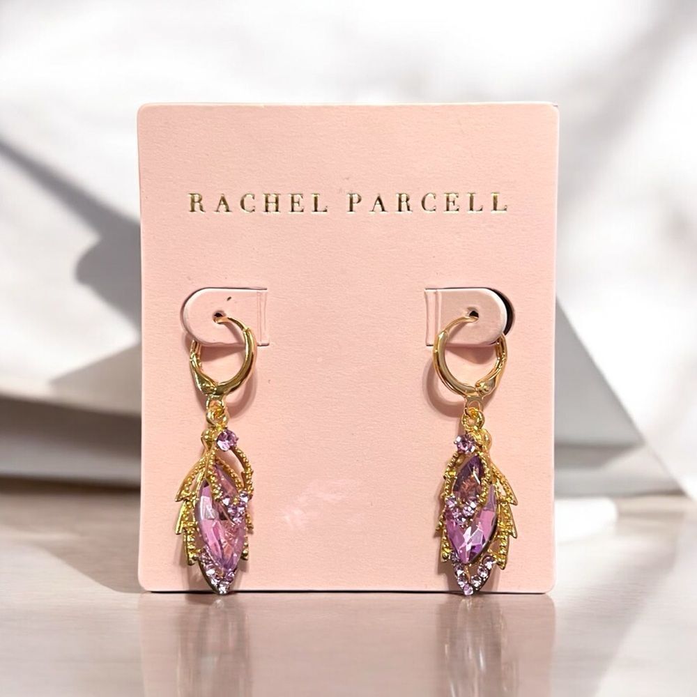 Rachel Parcell Gold and Purple Crystal Leaf Dangle Earrings